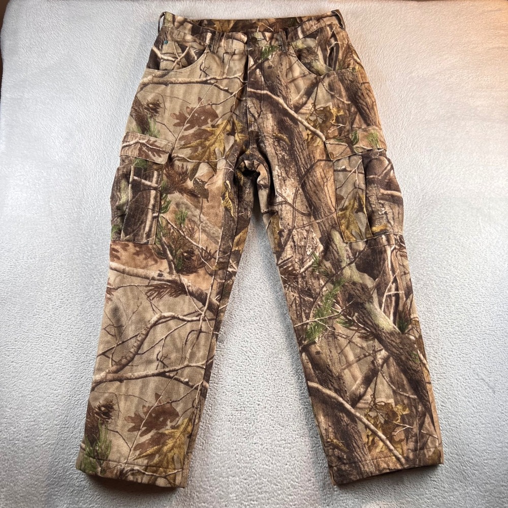 VTG Cabelas Mens 34 Reg Realtree Camo Fleece Cargo Pants Insulated Hunting